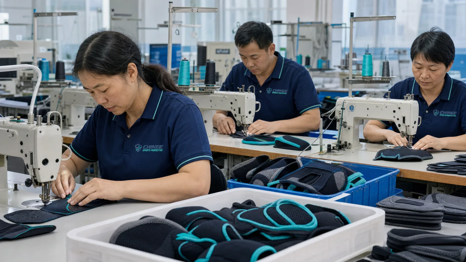 Precision Sewing at CHINEE sports protective factory