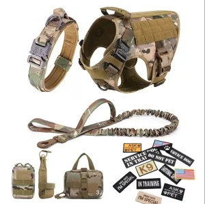 1050D Nylon Dog Tactical Traction Belt Set Reflective Waterproof Camouflage Adjustable Chest Back Harness for Pets