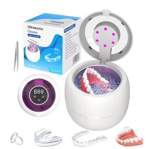 210ml Ultrasonic UV Automatic Cleaner for Dentures Mouth Guards Dental Retainers 360 Degree Deep Cleaning for Household Outdoor