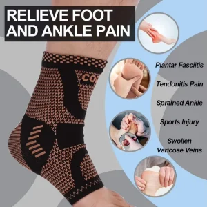 3D Knit Leg Sleeve with High Copper Ankle Support for Medical Grade Compression Leg Brace for Promote Blood Circulation