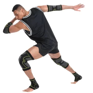 4 Pcs Sports Protective Gear Set Gym Adjustable Compression Knee Pads Wrist Guards Elbow Pads Ankle Brace for Adults Youth