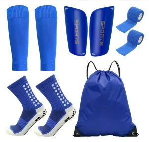 5Pc Set Football Protective Gear Football Shin Pads Grip Soccer Socks Set with Sleeves Shin Guards Kinesiology Tape