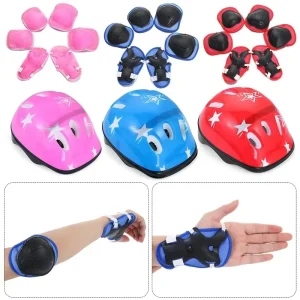 7pcs Adjustable Lightweight Breathable Safety Helmet Bike Skate Scooter Incline Skating Knee Wrist Guard Elbow Pad for Children