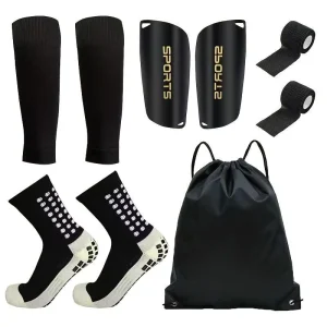 A Five piece Set of Football Equipment (including Football Socks Sock Sleeves Shin Guards Bandages and a Storage Bag)