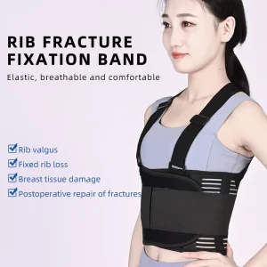 Adjustable Rib Support Belt with Shoulder Straps Breathable Chest Compression Wrap for Fractured Ribs Post-Op Recovery Black