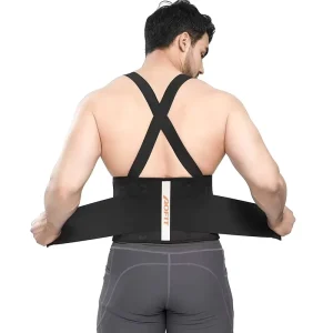 Adjustable Work Back Brace Elastic Nylon Waist Support Belt with X-Back Straps for Lifting Gym Posture Correction