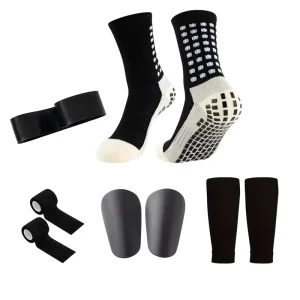 Adult Football Anti Slip Sports Socks with Mini Shin Guard Leg Cover Set Protective Polyester Material for Shin Guard Users