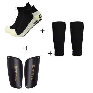 Adult Size Set of Soccer Football Grip Ankle Socks and Soccer Sleeves Shin Guards with Crew Football Sport Socks