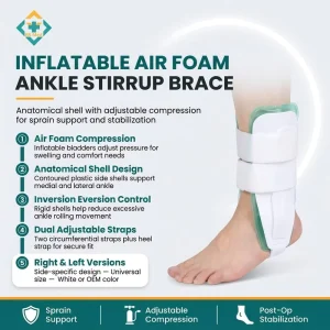 Air Foam Ankle Stirrup Brace with Adjustable Compression for Sports Injury Protection and Ankle Stability