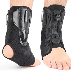 Ankle Brace Stabilizer Dial Adjustable Compression Support Breathable SBR Material Dual Side Plate Prevents Inversion Eversion
