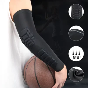 Athletic Basketball Volleyball Training Elastic Honeycomb Anti Collision Sports Elbow Protector Arm Sleeve with Soft Sponge Pads