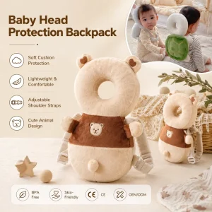 Baby Head Protector Backpack Plush Toddler Anti Fall Cushion Pillow Adjustable Walking Safety Pad for Infant