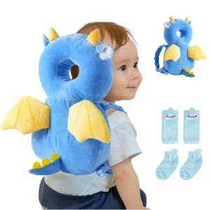 Baby Head Protector Backpack with a Pair of Non Slip Socks and Knee Pads Baby Pillow Backpack for Falling Crawling