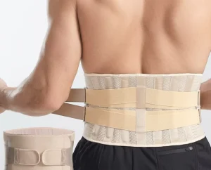 Beige Lumbar Support Belt Breathable Waist Brace For Men Women Fitness Weightlifting Compression Wrap