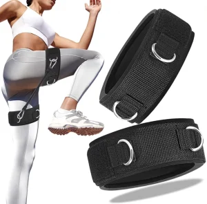 Black Latex Padded Thigh Cable Straps Glute Leg Kickback Free Cable Machine Cuffs Durable Comfortable for Yoga Exercise Home Gym