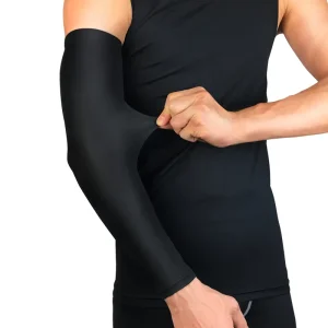 Black Polyester Compression Elbow Sleeve Breathable Sports Cycling Basketball UV Protector Elastic Cooling
