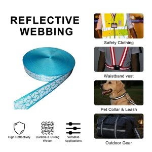 Blue Pattern Safety Reflective Strip High Brightness Safety Reflective Webbing for Outdoor Bags Sports Clothing Harness