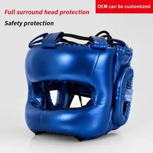 Boxing Headgear Full Surround Protection with Thickened Ear Pad Adjustable Lace up Breathable MMA Helmet for Sparring Training