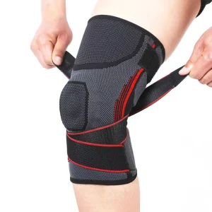 Breathable Elastic Basketball Fitness Gym Running Sport Knee Support Sleeve Pads Compression Knee Brace with Compression Belt