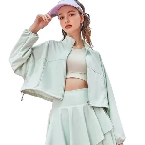Button Collar Pocket Cool Feel Sun-Protective Polyester/Rayon Warp-Knitted UV-Proof 3D Pattern Kit Style Women’s Outdoor Sports