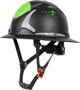 CE EN397 ANSI Z89.1 Industrial Black Carbon Carbon Fiber Pattern Full Brim with Headlight for Safety Helmets