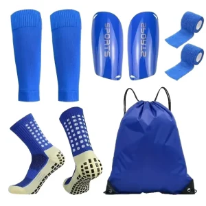 CMAX 5 Piece Soccer Sports Gear Set Shin Guards Protective Drawstring Backpack Sports Tapes Knitted Crew Football Socks Summer
