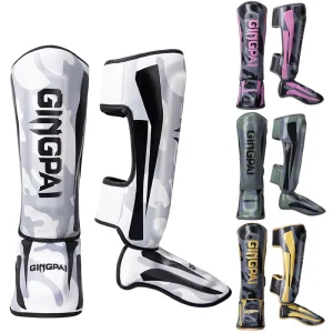 Camouflage Elastic Durable Lightweight Shin Guards Ankle Protective Professional Protection Hook Loop Closure Leather Boxing