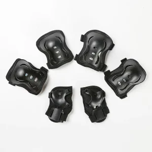 Children Outdoor Sports Protective Gear Black 6 Piece Set Skateboard Cycling Roller Skating Protective Gear for Kids