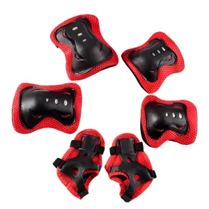 Children Outdoor Sports Protective Gear Red Black 6 Piece Set Skateboard Cycling Roller Skating Protective Gear for Kids