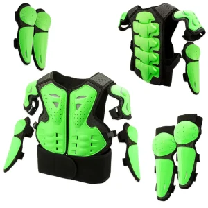Children’s Motorcycle Hard Shell Body Armor Jacket with Elbow & Knee Pads Anti-Fall Off-Road MTB Back Chest Protector Vest