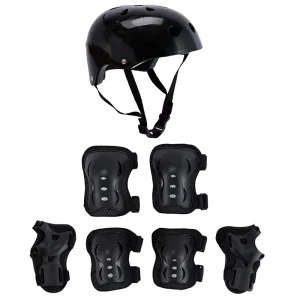 Children’s Seven-Piece Protective Gear Set Plum Blossom Black Foam Helmet Butterfly Design Safety Equipment for Balance Bike