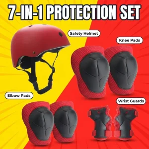 Children’s Winter Multi-Sport Protective Gear Set Hand Protectors Knee Elbow Pads Safety Helmet Seven Piece for Roller Skating