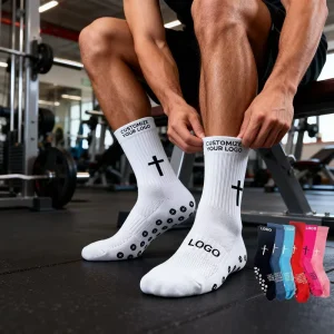 Christian Cross Anti Slip Crew Socks Custom Logo Breathable Grip Socks Non Slip Football Sports Socks For Men Training