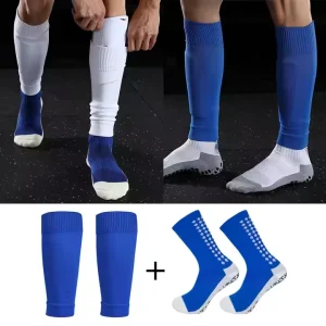 Compression Soccer Football Socks Long Tube Knee High Anti-slip Pads Sports Calf Brace Shin Guard Sleeve Leg Protector Set