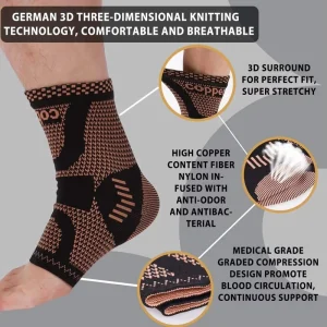 Copper Ankle Compression Sleeve Elastic Ankle Brace Support Ankle Compression Sleeve for Ankle Tendon Pain Relief