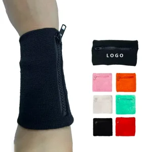 Custom Embroidered Elastic Cotton Football Tennis Sports Wristbands Sweatbands With Zipper