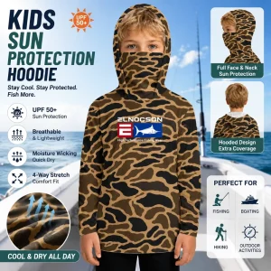 Custom Kids Sun Hoodie UPF50+ Quick Dry 100% Polyester Youth Fishing Shirt with Hood for Camping Hiking Boating Beach Sports