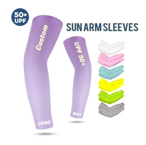 Custom Logo Cooling Arm Sleeves Breathable UV Sun Protection Arm Sleeve Sports Compression Knit Elastic Spandex Arm Sleeves