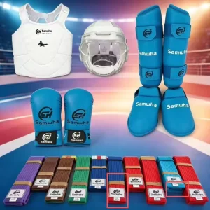 Custom Logo Karate Full Sparring Gear Set Chest Protector Face Shield Shin Instep Guards Hand Mitts Martial Arts Equipment