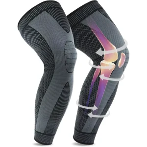Custom Logo Knitted Knee Brace Sleeves Compression Long Leg Sleeves Anti slip Knee Sleeves For Joint Pain & Arthritis
