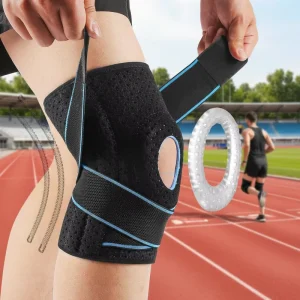 Custom Logo Nylon Sports Knee Brace with Compression Strap Breathable Neoprene Knee Support Spring Bar Protective Silicone Pads