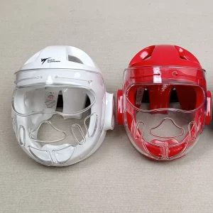 Custom Logo White Blue Red with Mask Taekwondo Head Guard