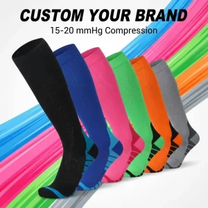 Custom Nylon Spandex Sports Compression Socks Pressure Mapping Multi Stage Support for Blood Flow Promotion Pro Gear