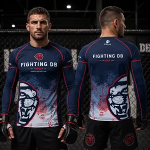 Custom OEM MMA RashGuard Shirts for Men Spandex Polyester Four-Way Stretch Moisture-Wicking UV Protection Breathable Lightweight
