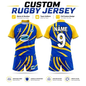 Custom School Rugby Jersey Shorts Sets Personalized Student Team Rugby Uniform With School Crest Name And Number