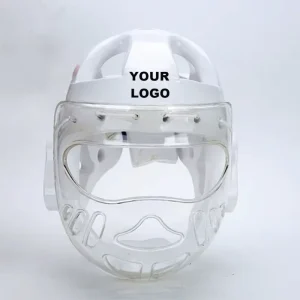 Custom WKF Approved White Karate Head Gear Protector With Face Shield