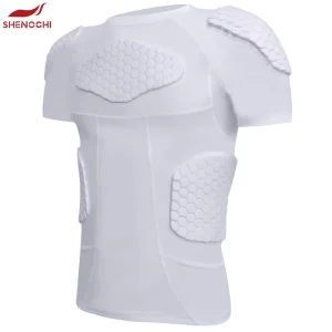 Custom White Men’s Padded Compression Shirt Protective T Shirt Rib Chest Protector for Football Paintball Baseball Rugby Uniform