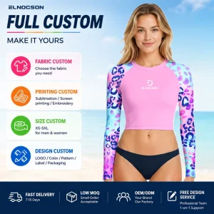 Customize Rashguard Swimming Crop Top Surfing Compression Shirt Sun Protection UPF 50+ Full Sleeves Rash Guard for Women