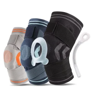 Customized Manufacture Knitted Elastic Nylon Knee Support Compression Sports Knee Sleeve Knee Brace With Straps