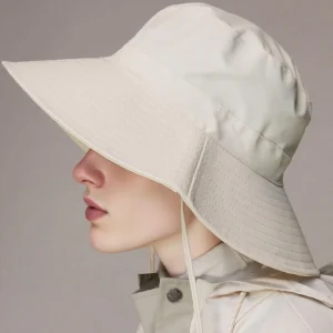 Cycling Camping Fishing Visor Windproof Strap Big Brim Unisex Beach Sports Daily Casual Parties White Polyester Bucket Hat